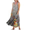 Sleeveless Cotton Linen Sundress Long Dress with Pockets O45317