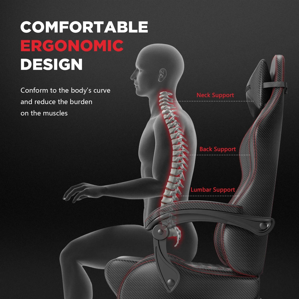 Black Gaming Chair with Footrest and Massage Lumbar Support I66028
