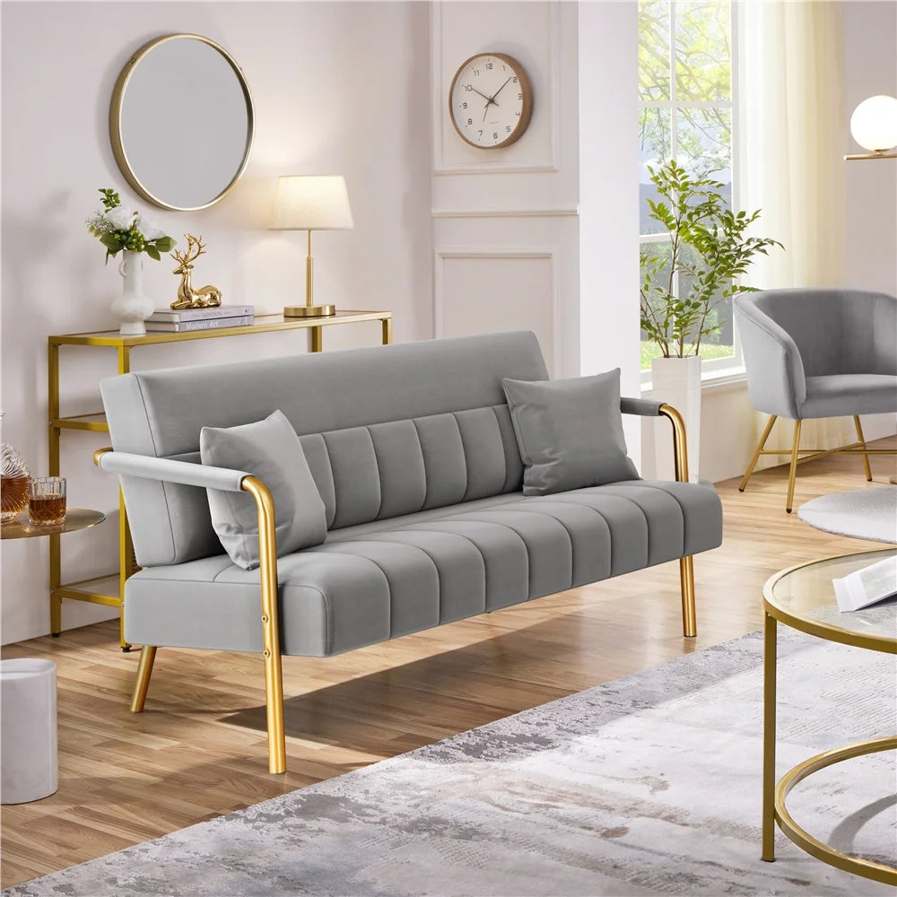Light Gray Upholstered Sofa with 2 Pillows M110