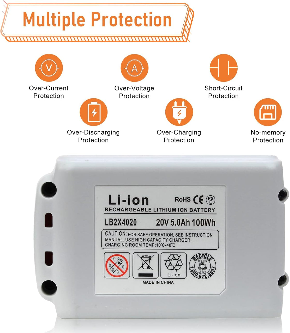 2 Pack 5.0Ah Lithium Ion Replacement Battery for 20V Tools X9660