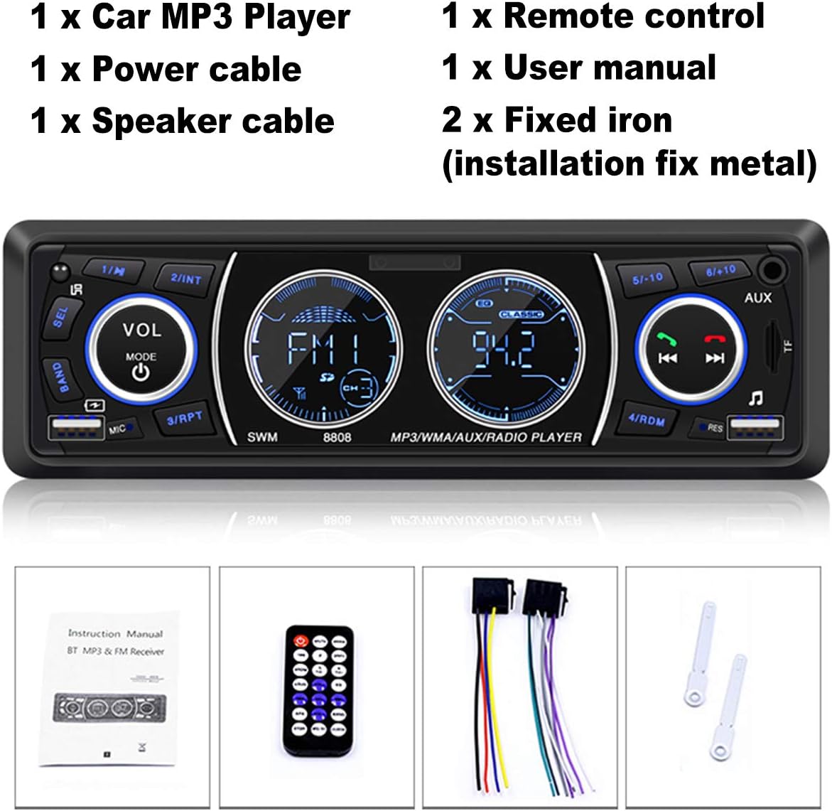 Car MP3 Player Single DIN Bluetooth Stereo Dual USB/SD/AUX Non CD Pack of 2 D2568