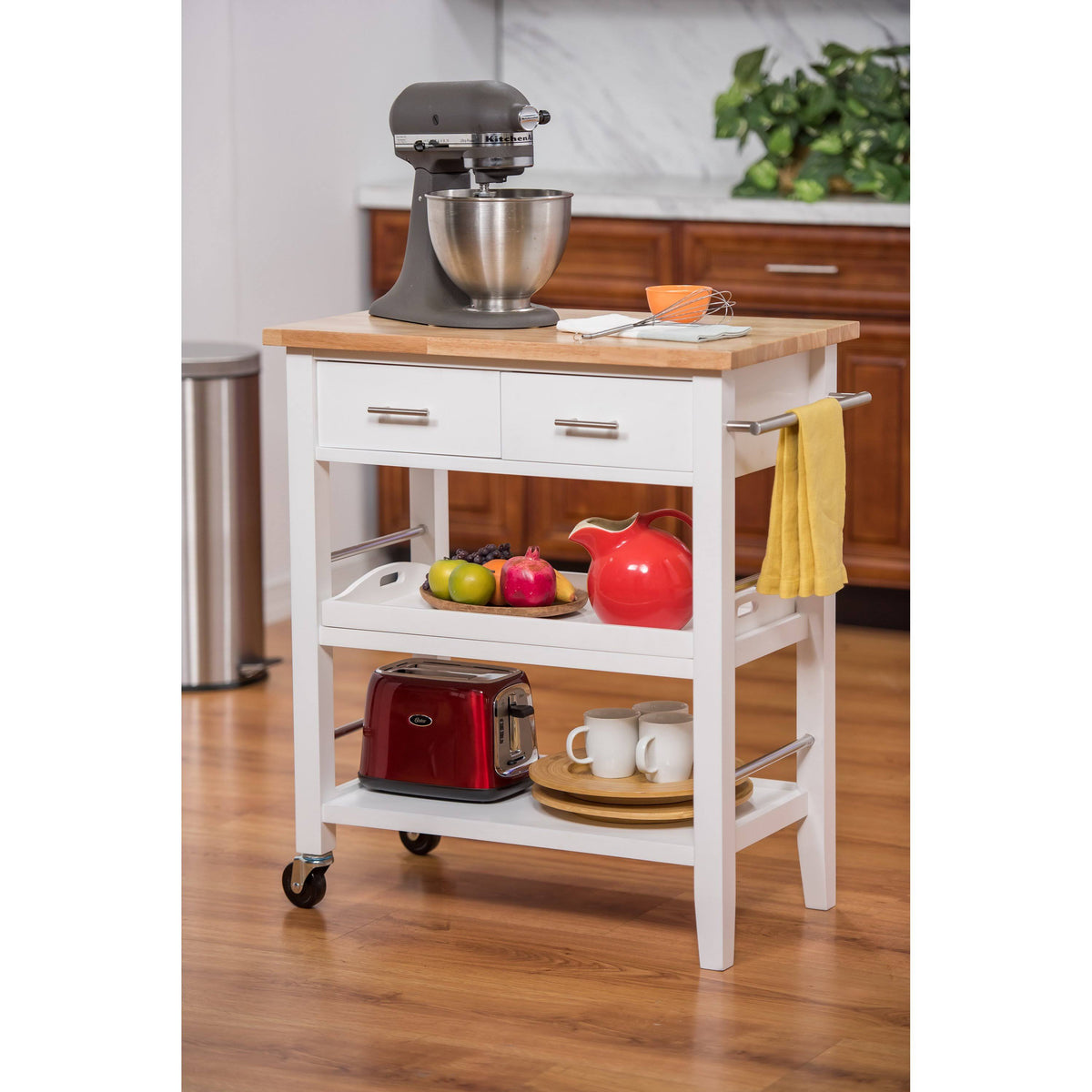White Wood Kitchen Cart with Drawers Z9042