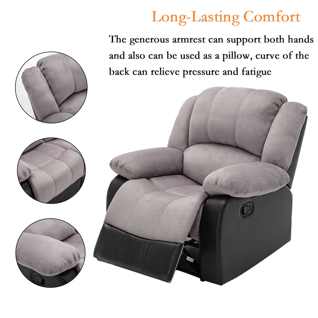 Manual Single Reclining Sofa, Gray PU Leather L24414