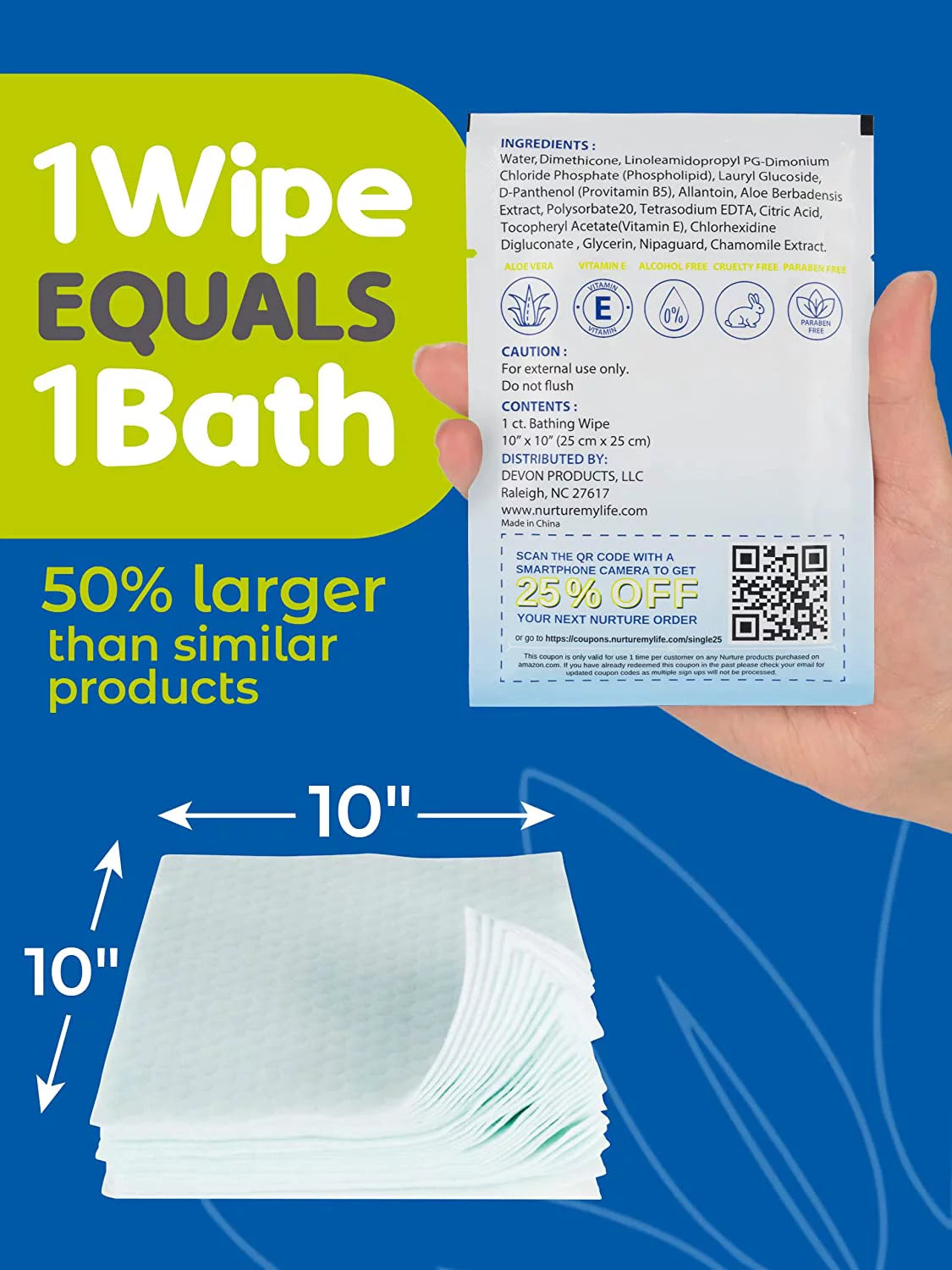 Rinse Free Bathing Wipes Aloe Vera Vitamin E 40 Travel Packs T8605