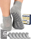 6 Pairs Diabetic Ankle Socks with Grips T275086