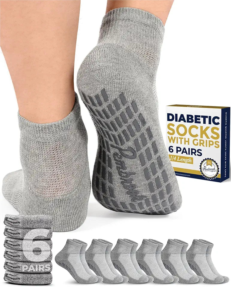 6 Pairs Diabetic Ankle Socks with Grips T275086