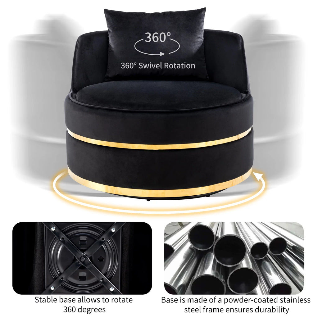 Black Velvet Swivel Barrel Chair O66248