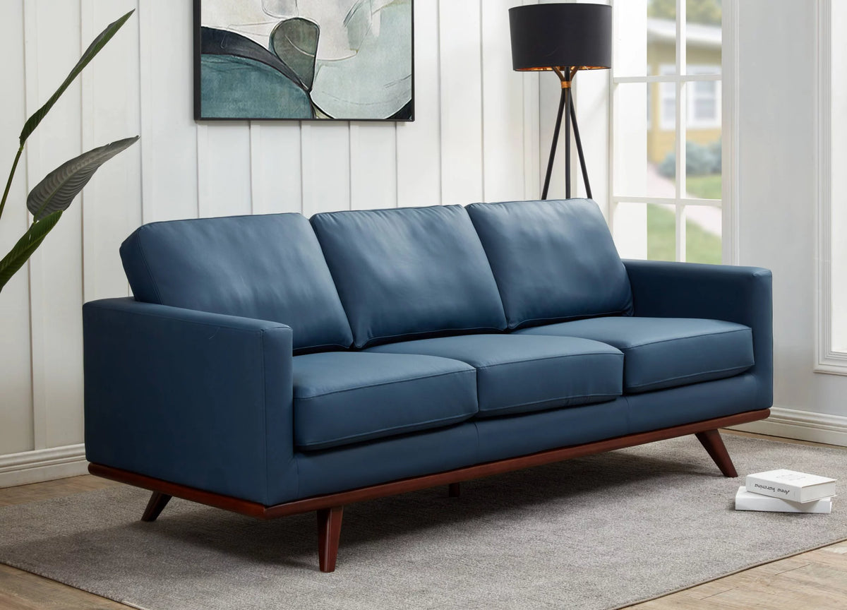 Navy Blue Leather 3 Seater Sofa A160