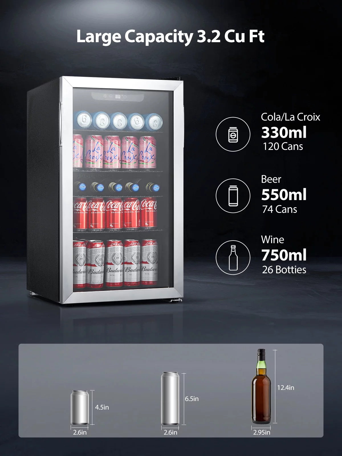 126 Can Beverage Refrigerator Cooler, 3.2 Cu.ft Mini Fridge, Reversible Door H714