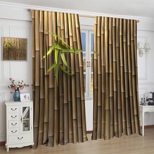 Blackout Bamboo Print Curtains 52" W X 84" L H651264