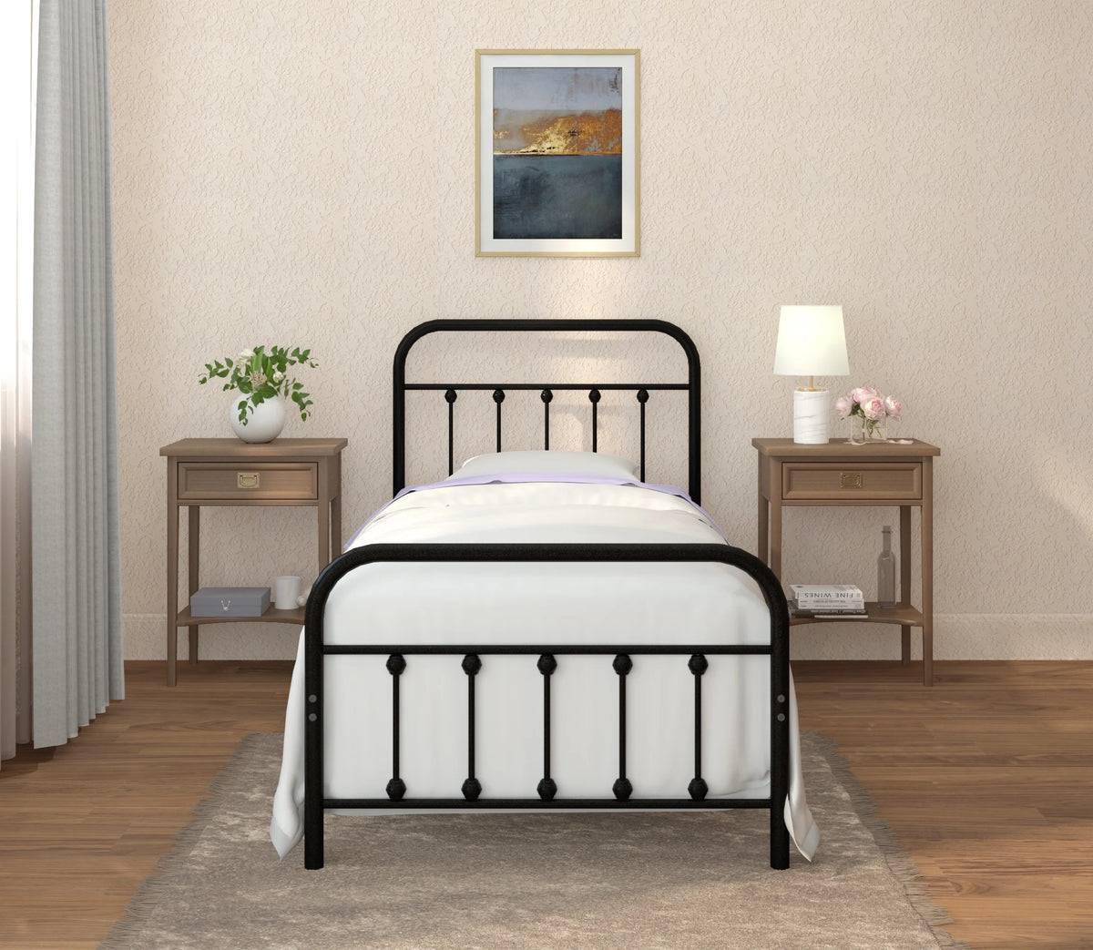 Twin Metal Bed Frame with Headboard and Footboard Black E8802