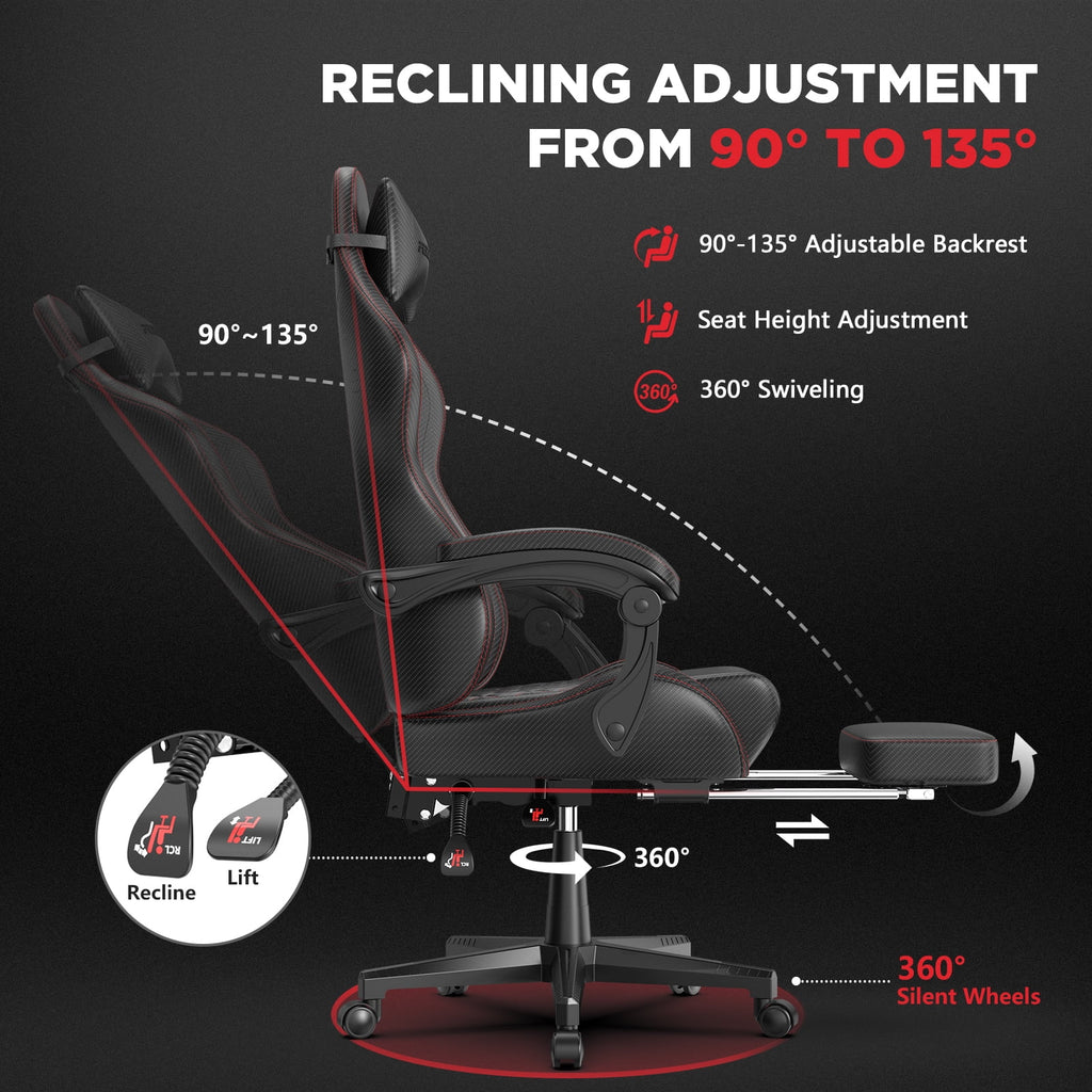 Black Gaming Chair with Footrest and Massage Lumbar Support I66028