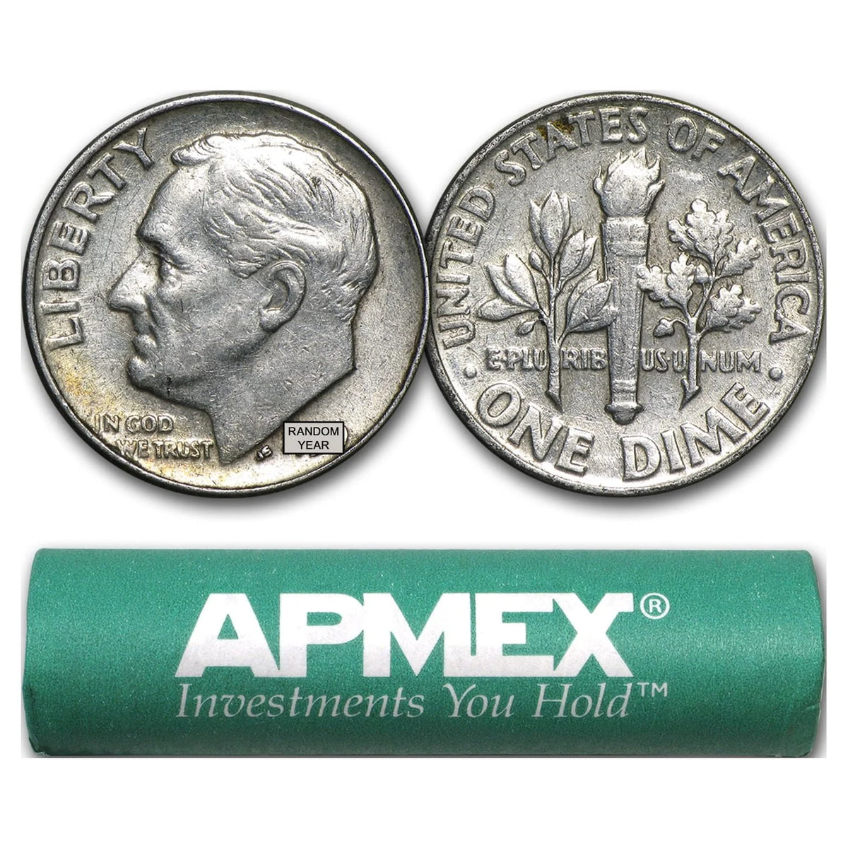 50-Coin Roll 90% Silver Roosevelt Dimes Avg Circ T26510
