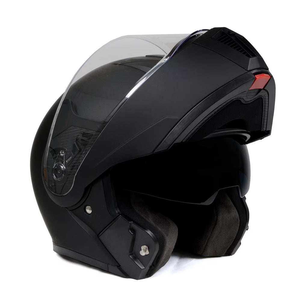 Flat Black Motorcycle Modular Helmet with Drop Down Visor T608282