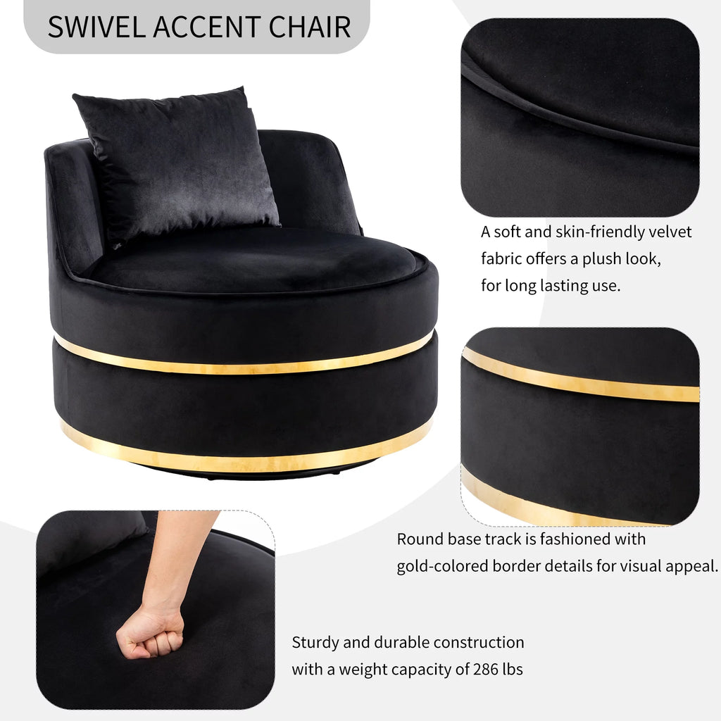 Black Velvet Swivel Barrel Chair O66248