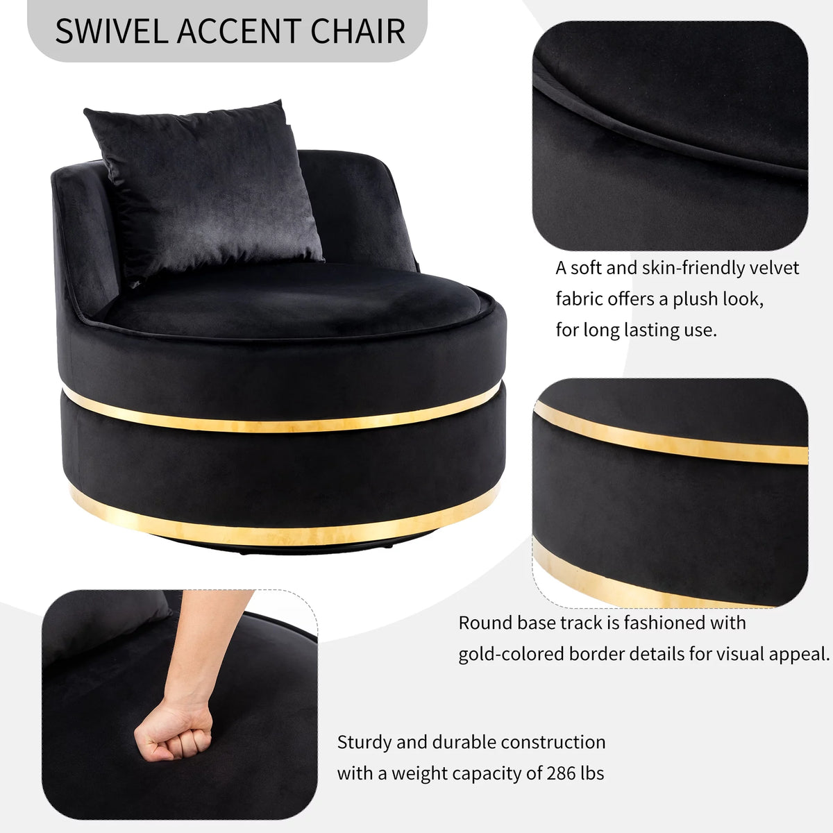 Black Velvet Swivel Barrel Chair O66248