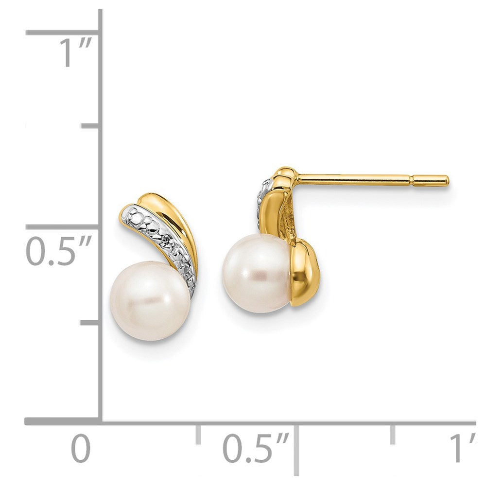 14k White Round Pearl Diamond Post Earrings V46930