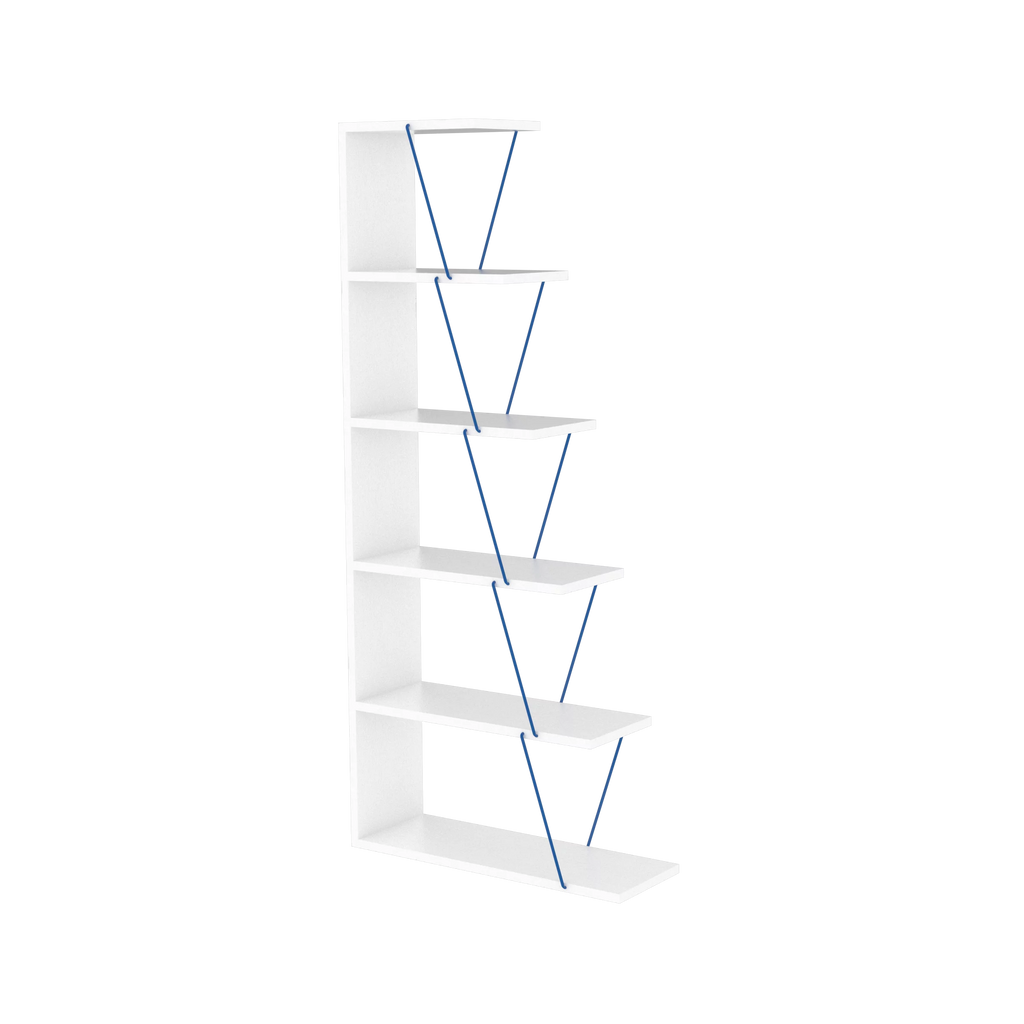 Modern 5 Tier Ladder Bookshelf, White/Blue R4717