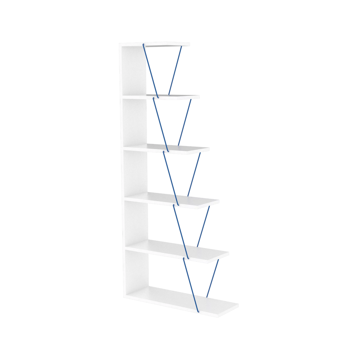 Modern 5 Tier Ladder Bookshelf, White/Blue R4717