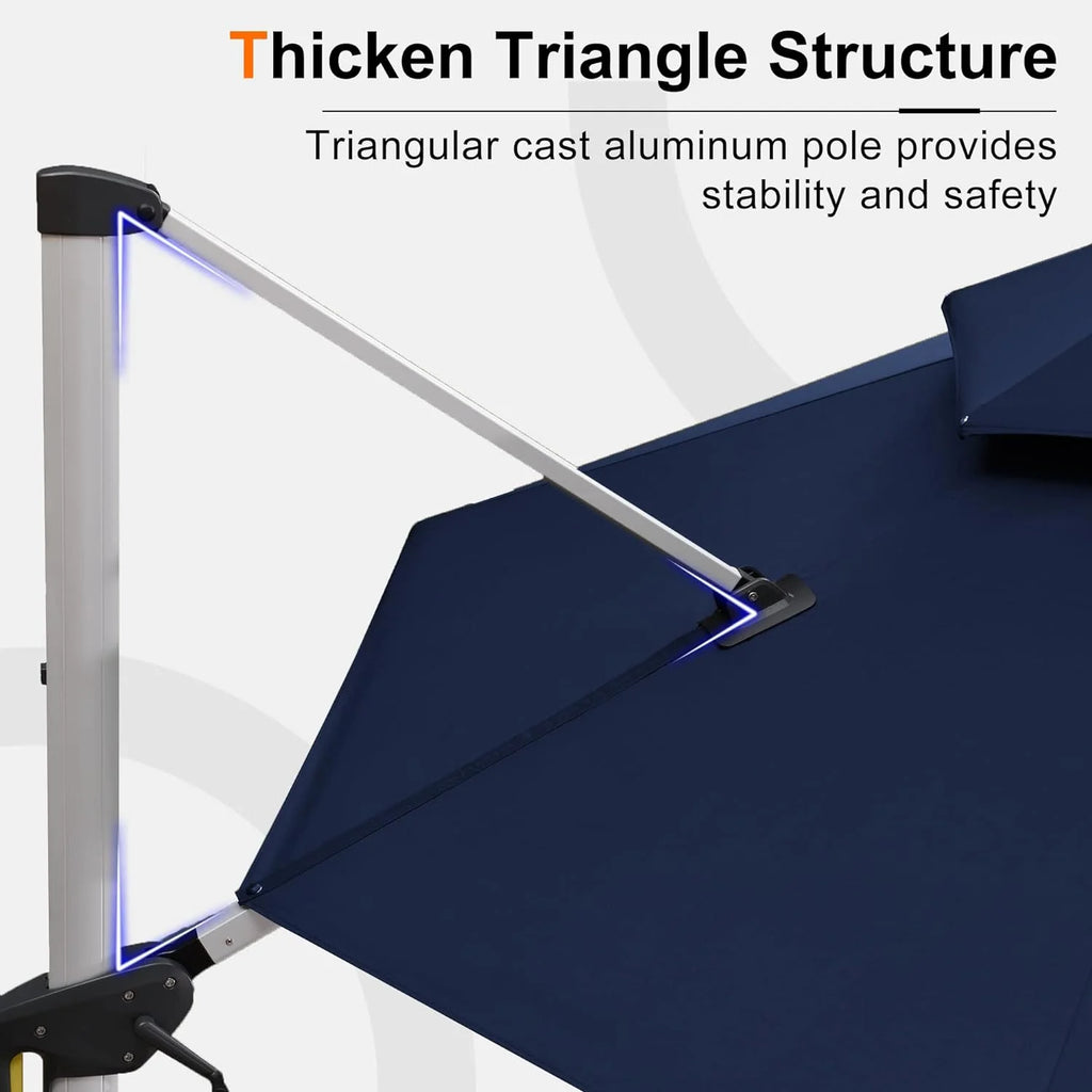 12 Feet Double Top Round Navy Blue Offset Hanging Patio Umbrella R9023