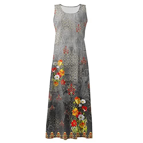 Sleeveless Cotton Linen Sundress Long Dress with Pockets O45317