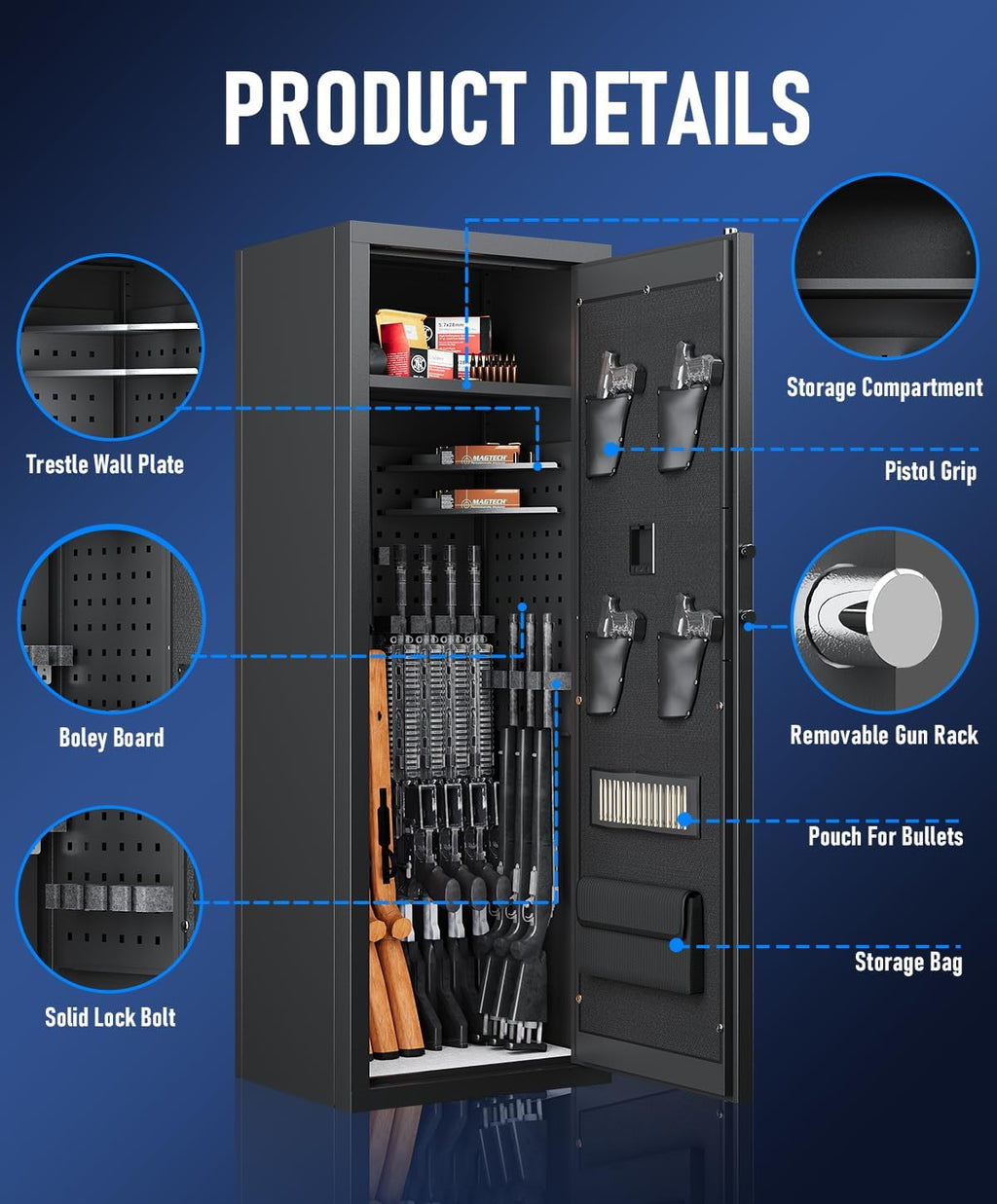 Biometric Rifle Gun Safe with 3 Removable Gun Racks E776