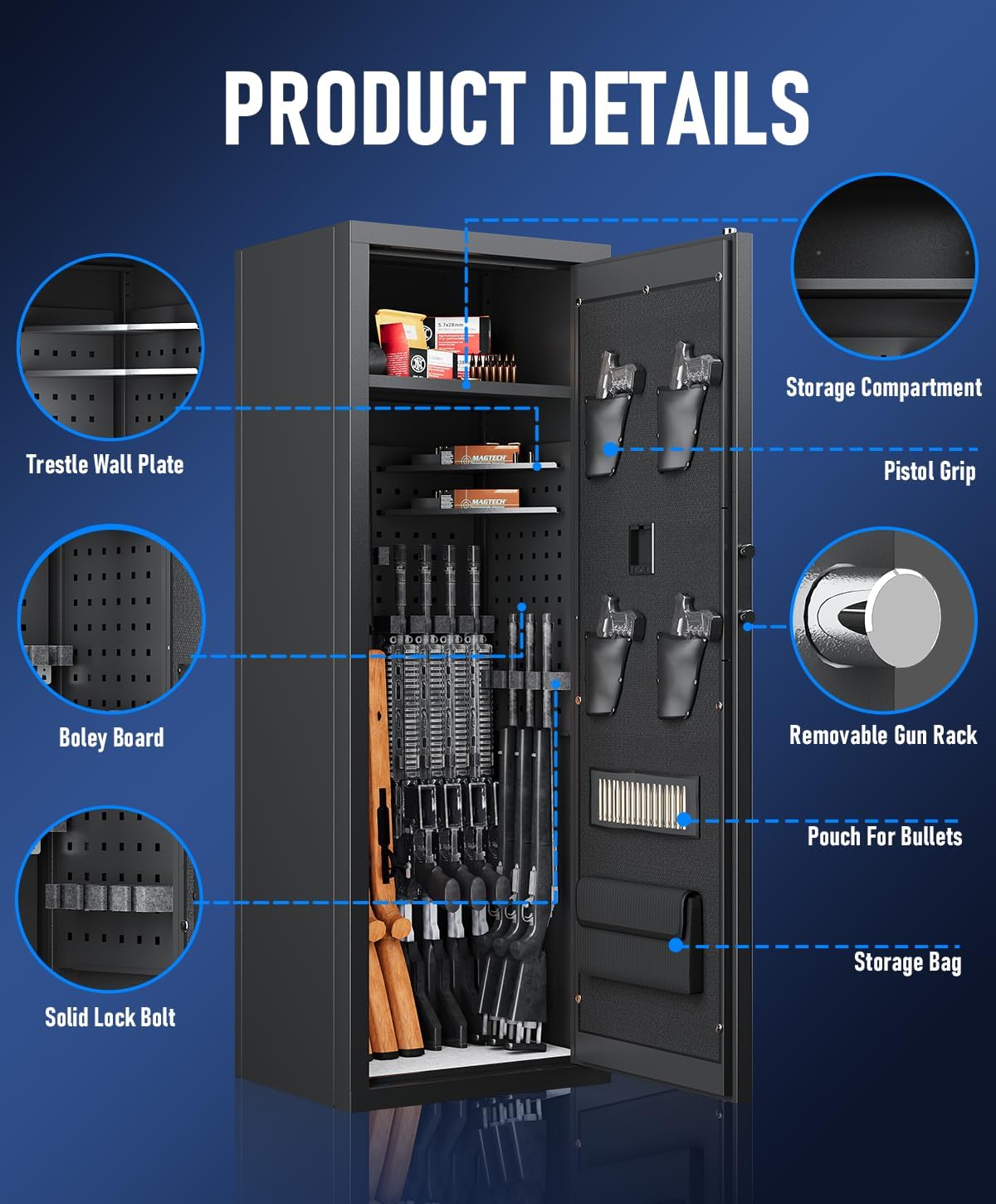 Biometric Rifle Gun Safe with 3 Removable Gun Racks E776