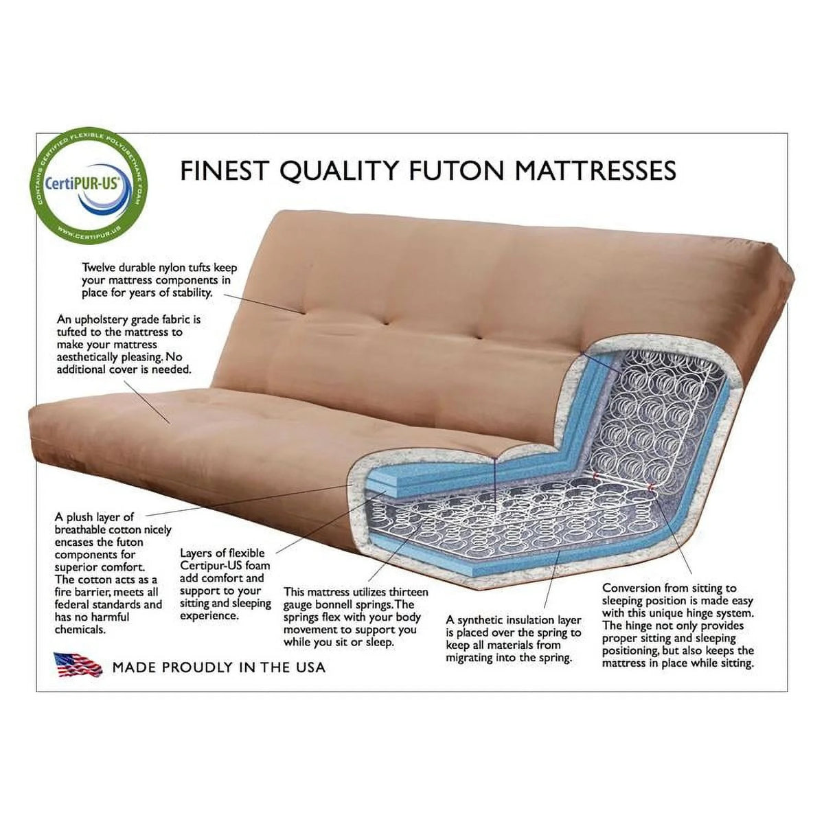 Queen Futon with Fabric Mattress in Black and Rustic Walnut Y676