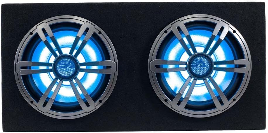 Dual 10 Inch 1000 Watt Car Audio Subwoofer Enclosure with RGB Lights Package with Amplifier & Cables I601596