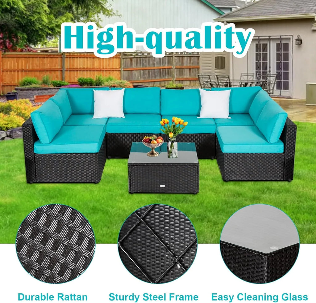 7 Pc Wicker Rattan Patio Furniture Set G72716