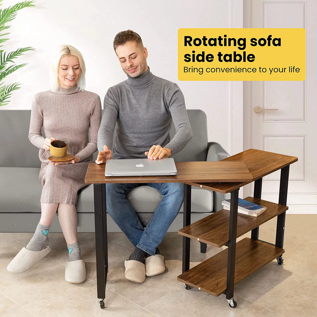 Sofa Side Table with 2 Tiers Storage Shelves Y642