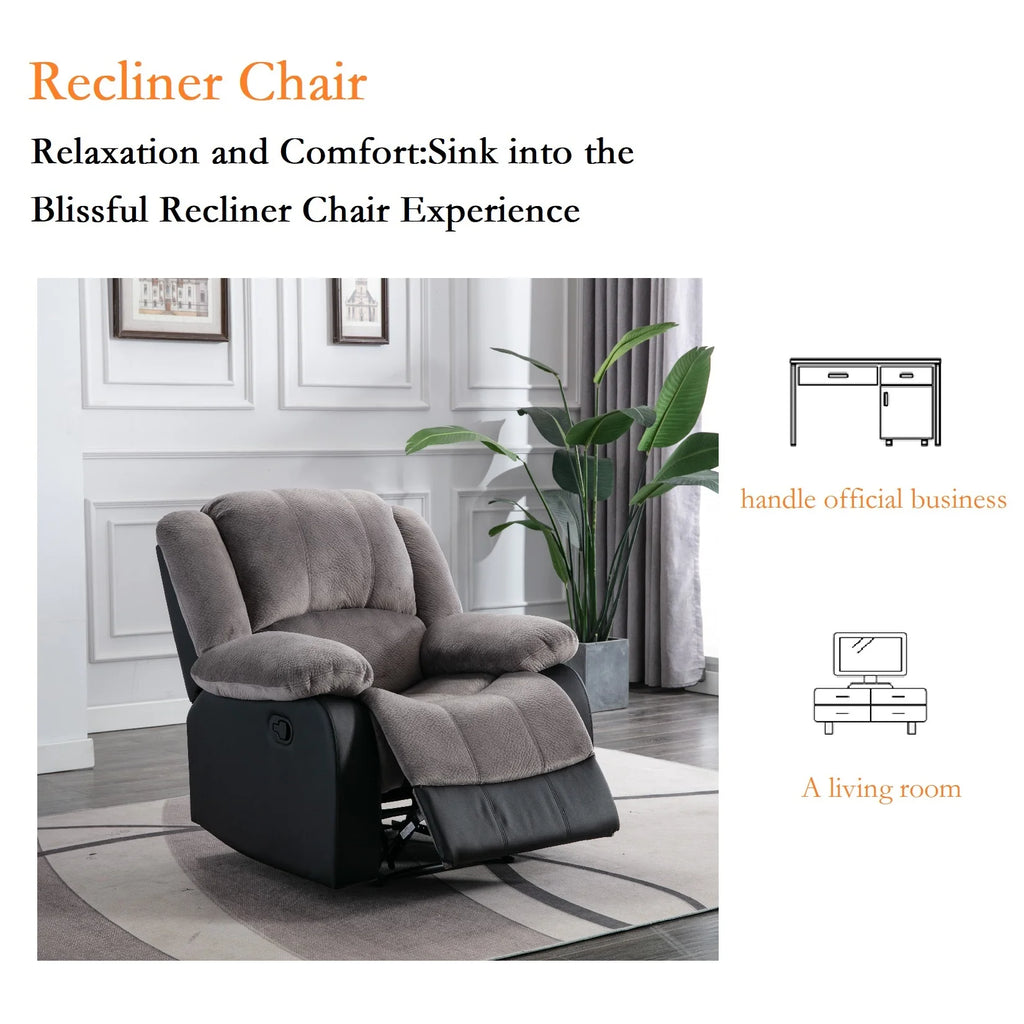 Manual Single Reclining Sofa, Gray PU Leather L24414