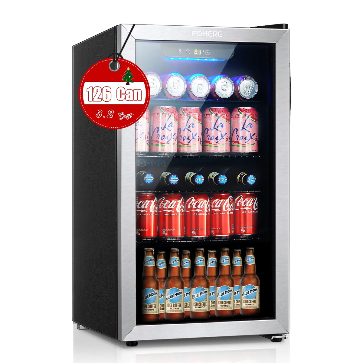 126 Can Beverage Refrigerator Cooler, 3.2 Cu.ft Mini Fridge, Reversible Door H714