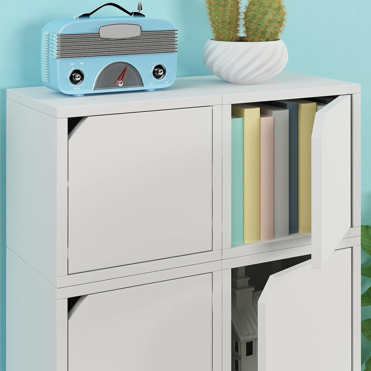 White Stackable Bookshelf Cube with Door Modular Closet Organizer and Storage L654563