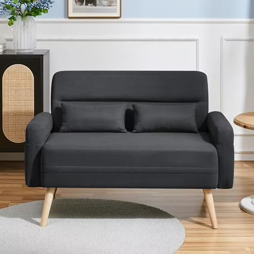 Dark Gray Fabric 2 Seater Sofa with Solid Wood Legs S1979