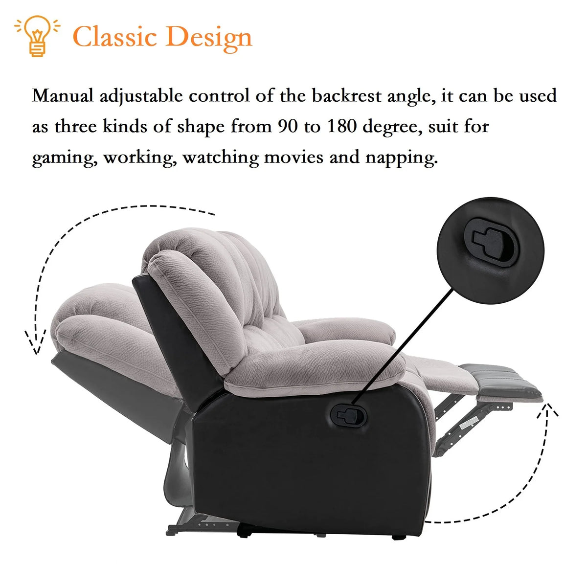 Manual Single Reclining Sofa, Gray PU Leather L24414