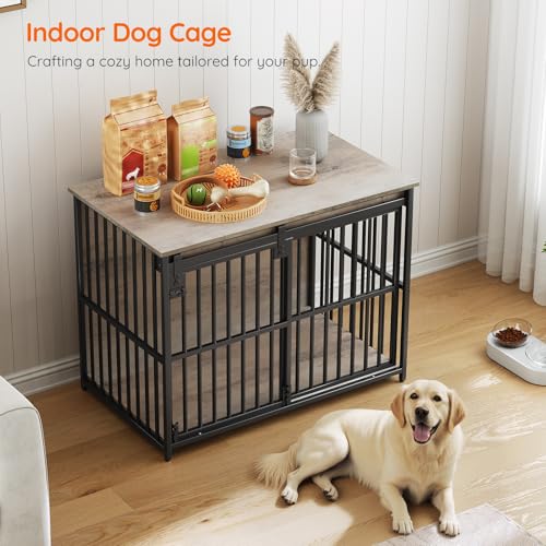 36.6" Heavy Duty Wooden Dog Crate Furniture with Sliding Barn Door G445