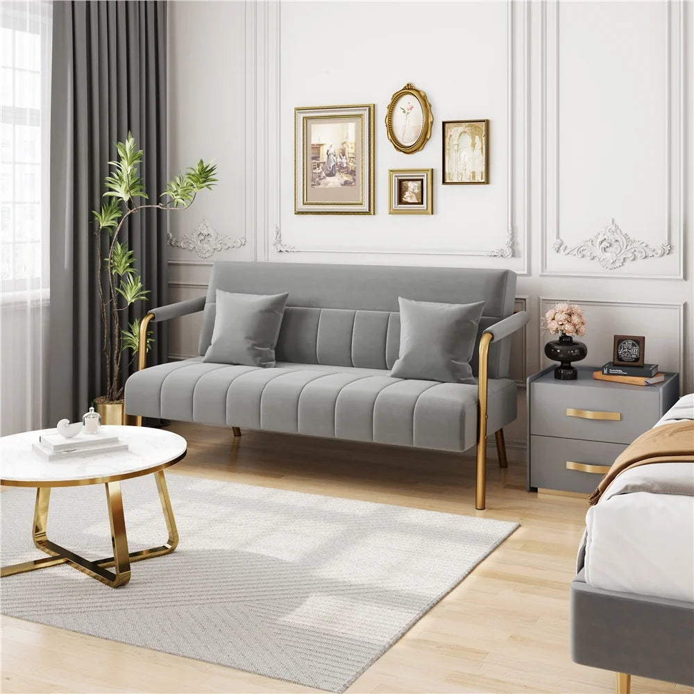 Light Gray Upholstered Sofa with 2 Pillows M110