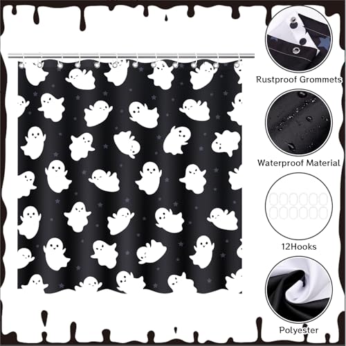 4Pcs Christmas Shower Curtain Set with Non-Slip Rugs, Toilet Lid Cover and Bath Mat G122345