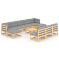 11 Piece Patio Lounge Set with Gray Cushion Pinewood Sectional Outdoor Furniture Set G23314