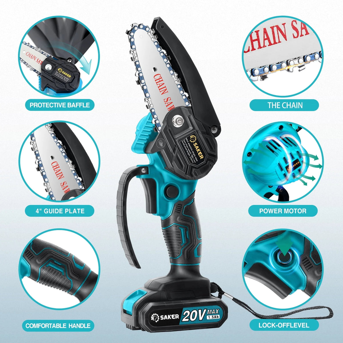4 Inch Mini Cordless Electric Chainsaw with 2 Batteries R600552
