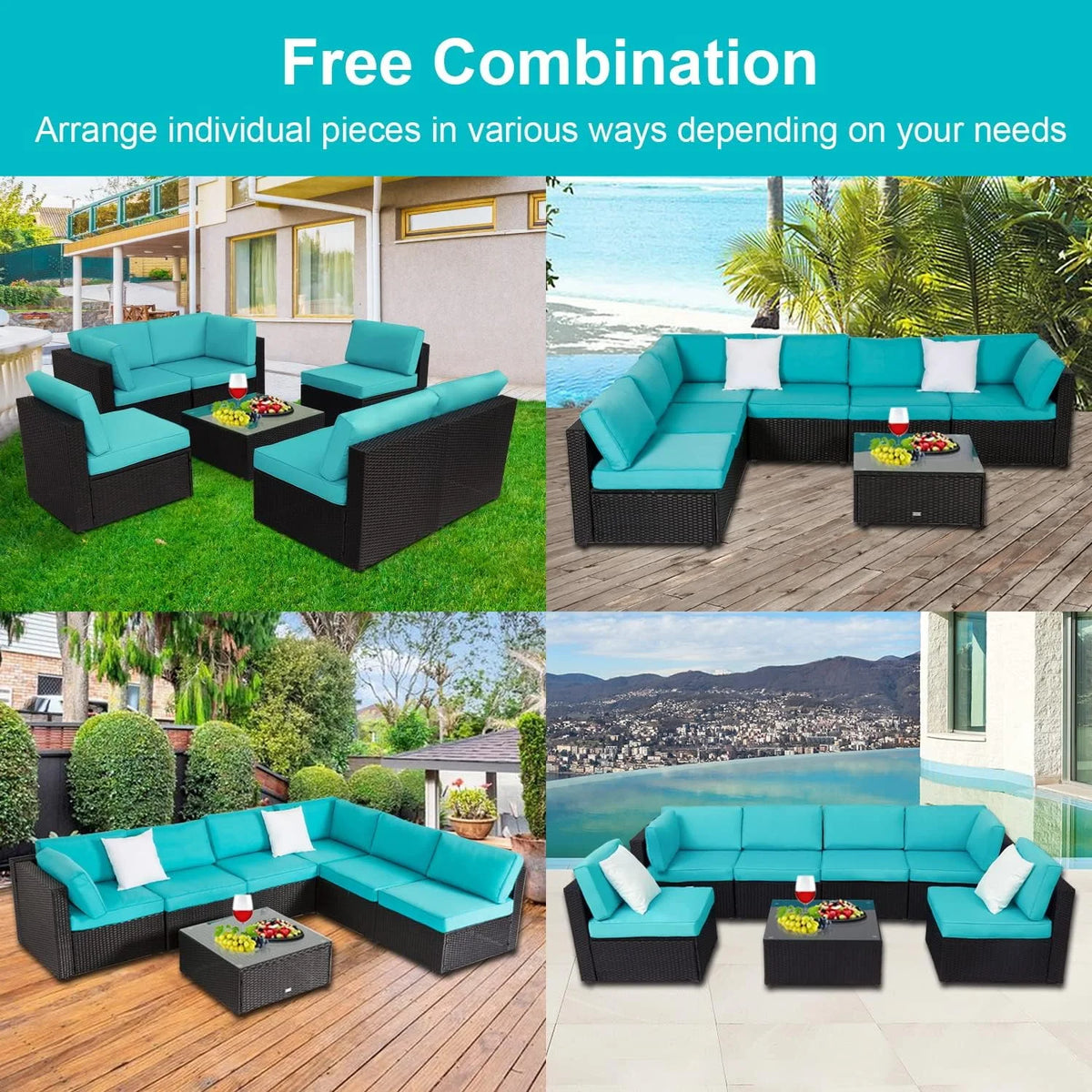 7 Pc Wicker Rattan Patio Furniture Set G72716