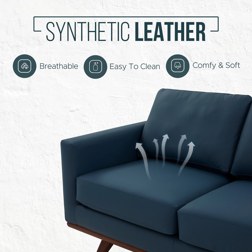 Navy Blue Leather 3 Seater Sofa A160