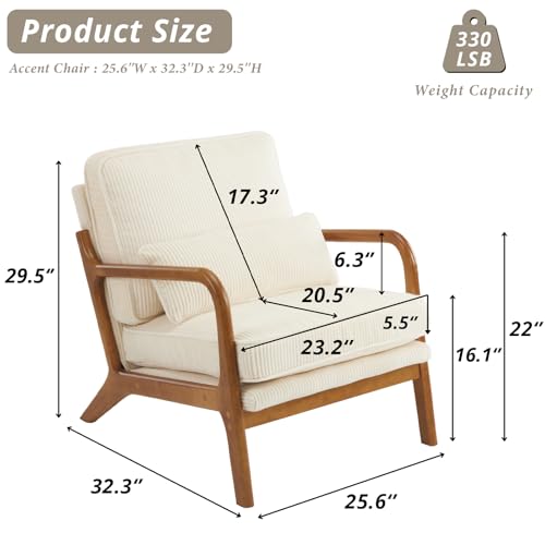 Beige Corduroy Upholstered Accent Chair with Pillow L262148