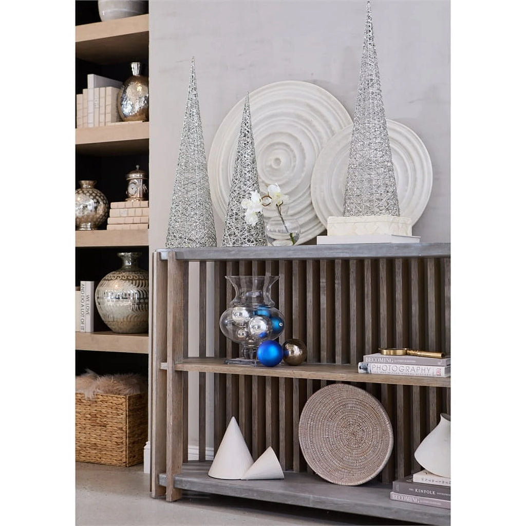 Wood Slat Display Console with Concrete Top E368138