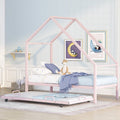 Twin Size Pink Metal House Platform Bed with Trundle D703883