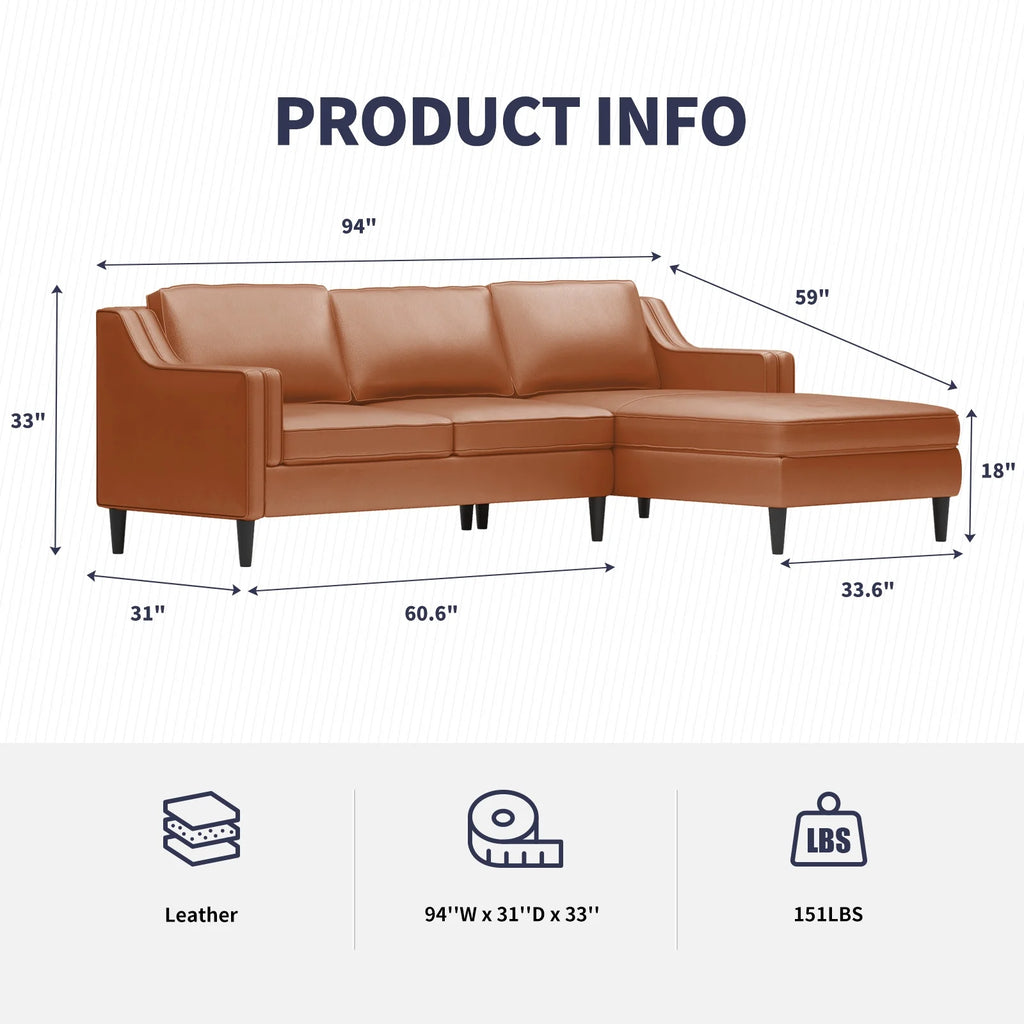 Leather Sectional Sofa with Right Facing Chaise N469