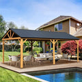 Galvanized Steel Gable Roof Gazebo with Wood Grain Aluminum Frame O86235
