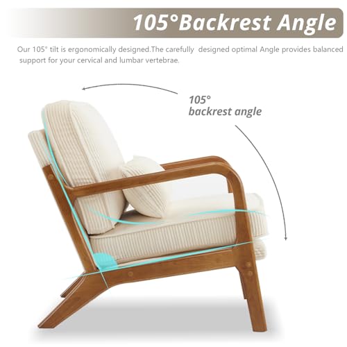 Beige Corduroy Upholstered Accent Chair with Pillow L262148