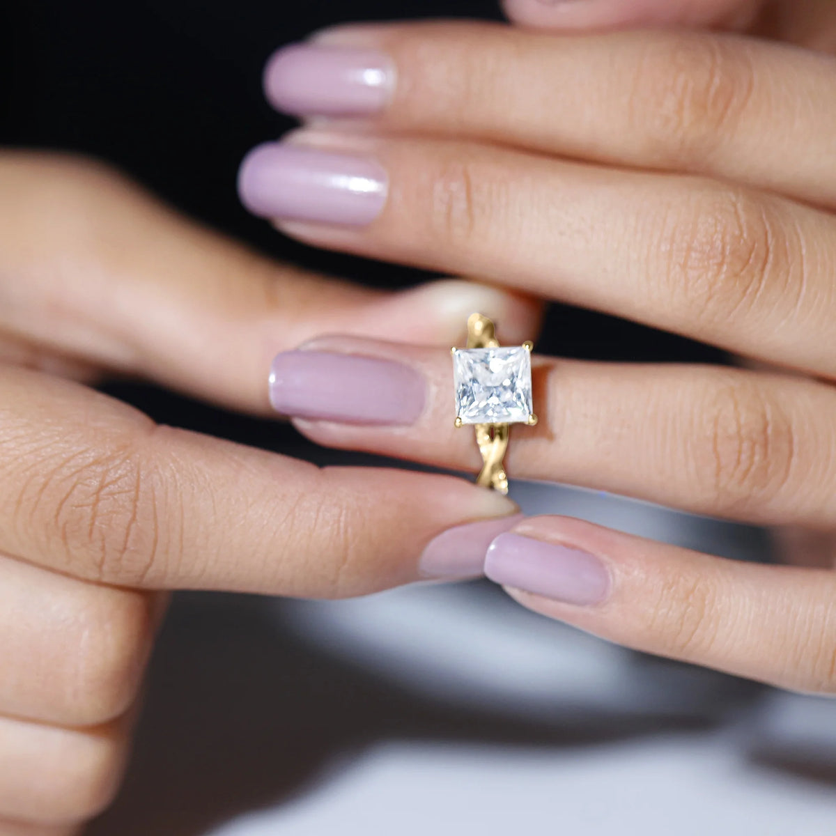 10K Yellow Gold Princess Cut Moissanite Engagement Ring B96579